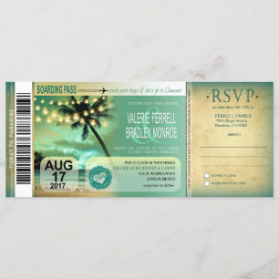 Invitación Pase de abordar para la boda en la playa al atarde