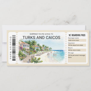 Invitación Pase de abordar para viaje a Turcas y Caicos Ticke