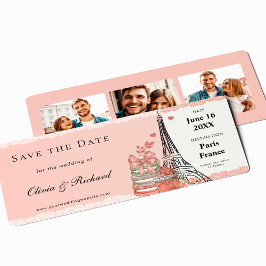 Invitación Pase de Abordar Rosa Romántico de París Save the D