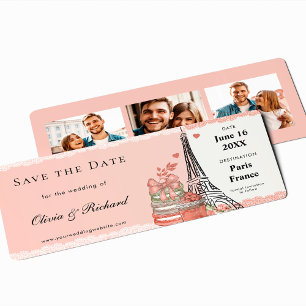 Invitación Pase de Abordar Rosa Romántico de París Save the D