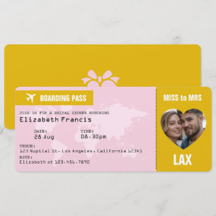 Invitación Pase de Abordar Rosa y Dorado para Despedida de So