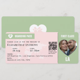 Invitación Pase de Abordar Rosa y Verde Saga para Boda