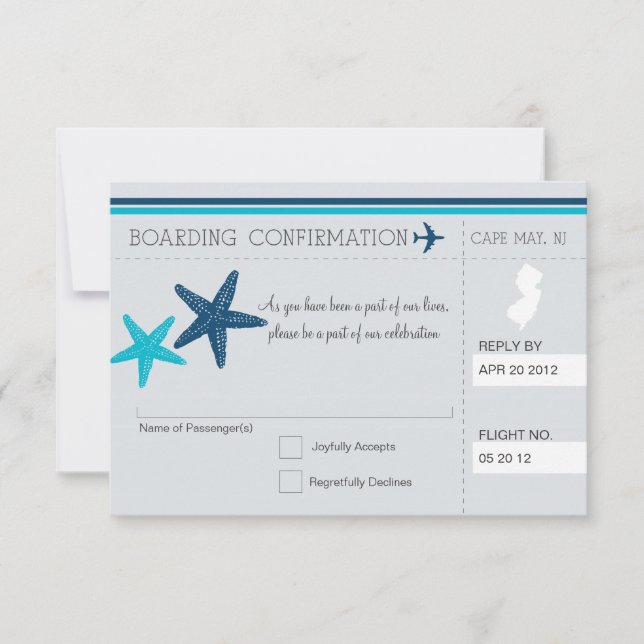 Invitación Pase de abordar RSVP a CAPE MAY NUEVA JERSEY (Anverso)