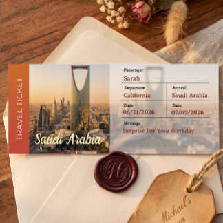Invitación Pase de Abordar Sorpresa de Viaje a Arabia Saudita