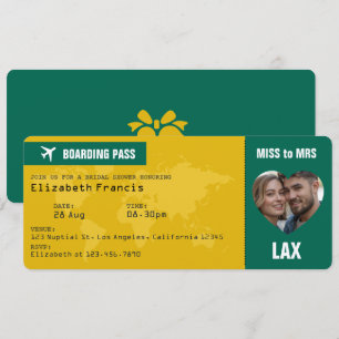 Invitación Pase de Abordar Verde Esmeralda y Dorado para Desp