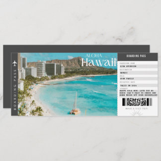 Invitación Pase de abordar viaje a Hawaii Viaje Vacaciones Bo