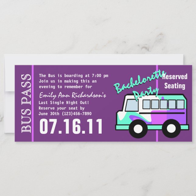 Invitación Pase de autobús para despedida de soltera (Anverso)