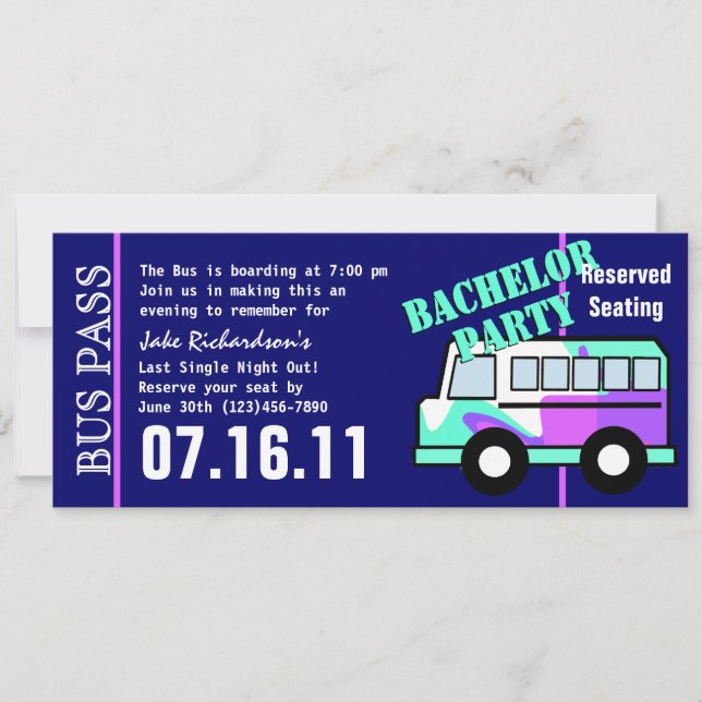 Invitación Pase de autobús para despedida de soltero (Anverso)