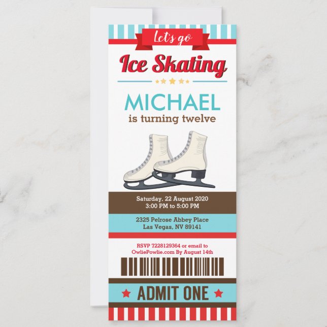 Invitación Pase de boleto deportivo para patinaje sobre hielo (Anverso)