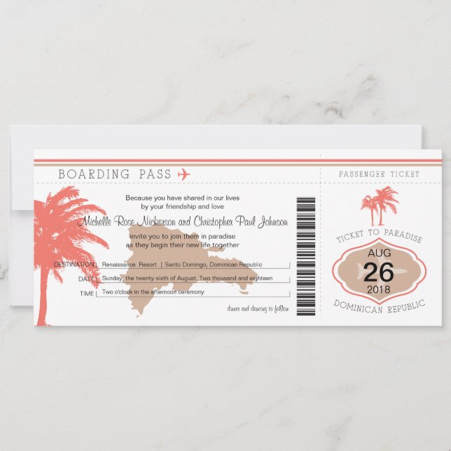 Invitación Pase de embarque al Boda de República Dominicana (Anverso)