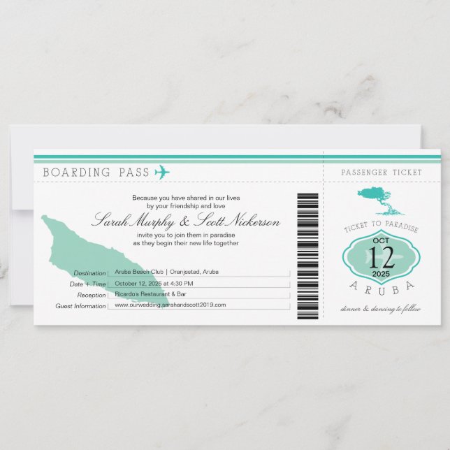 Invitación Pase de embarque boda a Aruba (Anverso)