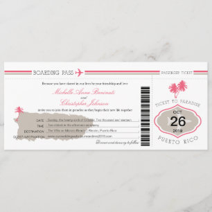 Invitación Pase de embarque de Boda de árbol de palma de Puer