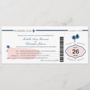 Invitación Pase de embarque de Boda de árbol de palma de Puer