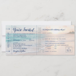 Invitación Pase de embarque de Boda de sol de playa + RSVP