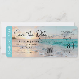 Invitación Pase de embarque de playa Guardar boda de fechas