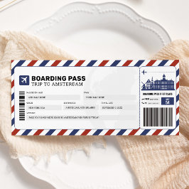 Invitación Pase de embarque de viaje en avión a Amsterdam