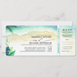Invitación Pase de embarque del Boda Tropical Beach Heart Sho