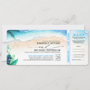 Invitación Pase de embarque del Boda Tropical Beach Heart Sho