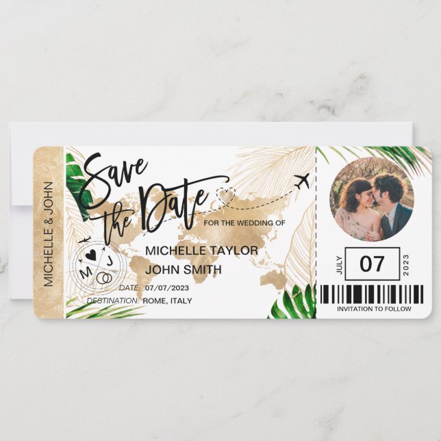 Invitación Pase de embarque del mapa del mundo de la foto de  (Anverso)