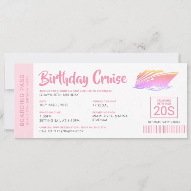 Invitación Pase de embarque para crucero de cumpleaños (Anverso)