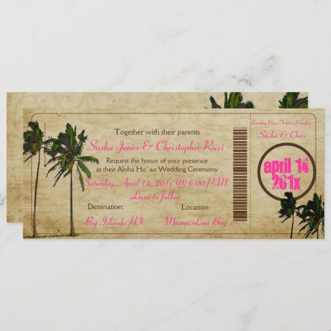 Invitación Pase de embarque PixDezines/palmeras mellizas (Anverso / Reverso)