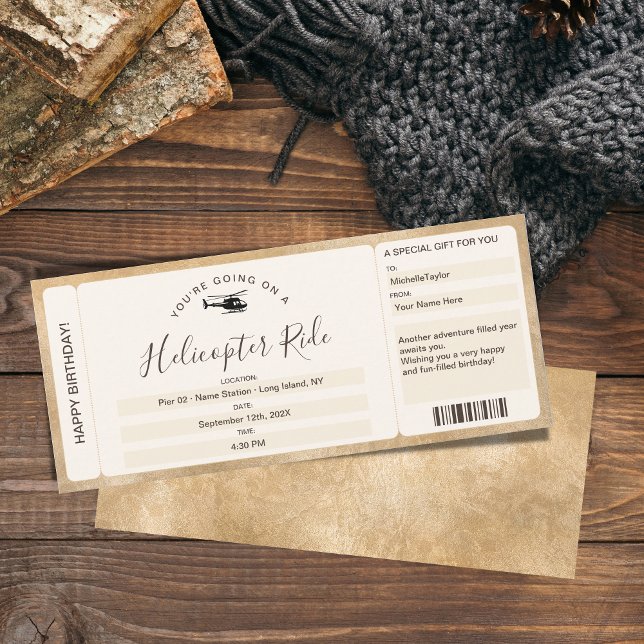 Invitación Pase de embarque sorpresa Ticket Paseo en helicópt (Subido por el creador)