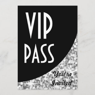 Invitación "Pase VIP" curva negra "Silver" Glitz