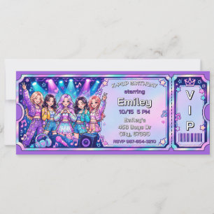 Invitación Pase VIP de concierto de cumpleaños de K-Pop Purpl