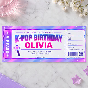 Invitación Pase VIP de cumpleaños de K-Pop, entrada para conc