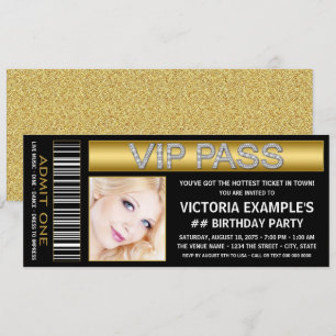Invitación Pase VIP de cumpleaños de oro negro