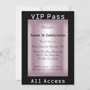 Invitación Pase VIP Fiesta de Cumpleaños Sweet 16 Black Pink