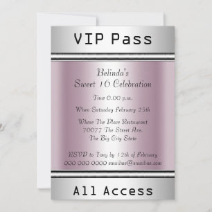 Invitación Pase VIP Fiesta de Cumpleaños Sweet 16 Rosa Blanco
