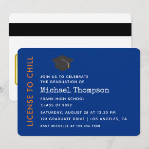 Invitación Pase VIP para fiesta de graduación azul y naranja