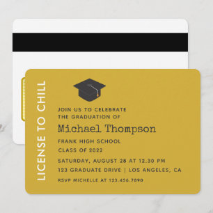 Invitación Pase VIP para fiesta de graduación de negro y dora