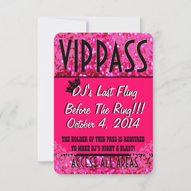 Invitación Pase VIP VIP de la Fiesta de la Bachillerato Rosa (Anverso)