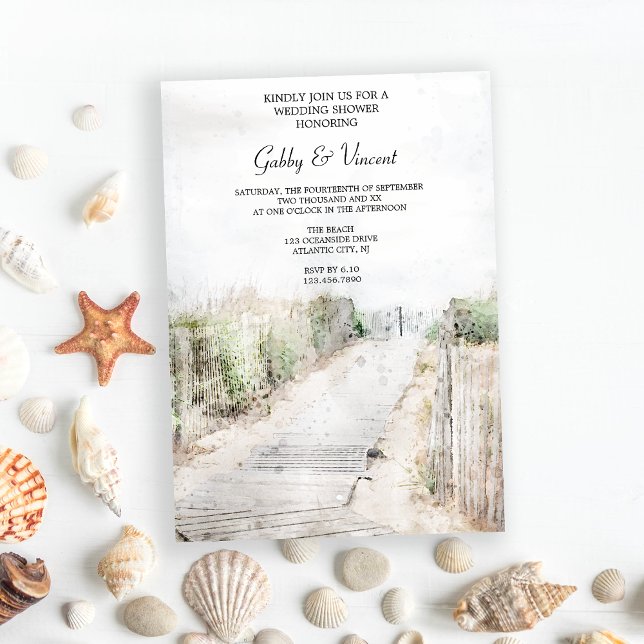 Invitación Paseo de madera hasta la ducha de bodas de playa (Perfect inspo for a destination beach wedding shower event.)