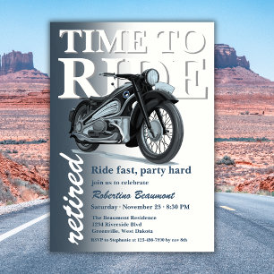 Invitación Paseo en Moto Azul Clásica Rápido Fiesta de Jubila