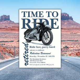Invitación Paseo en moto clásica azul Fiesta de jubilación rá