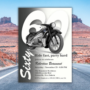 Invitación Paseo en Moto Clásica Gris Cumpleaños 60 Rápido