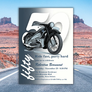 Invitación Paseo en moto clásica rápida por cumpleaños 50