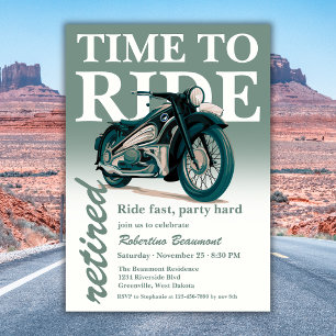 Invitación Paseo en moto clásica verde Fiesta de jubilación r