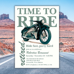 Invitación Paseo en moto clásica verde Fiesta de jubilación r