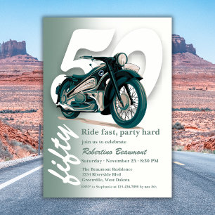 Invitación Paseo en moto verde clásica Rapido Cumpleaños 50