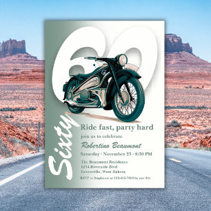 Invitación Paseo en moto verde clásica Rapido Cumpleaños 60