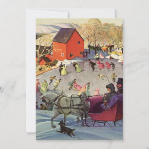 Invitación Paseo en trineo de Navidad vintage, amor y romance