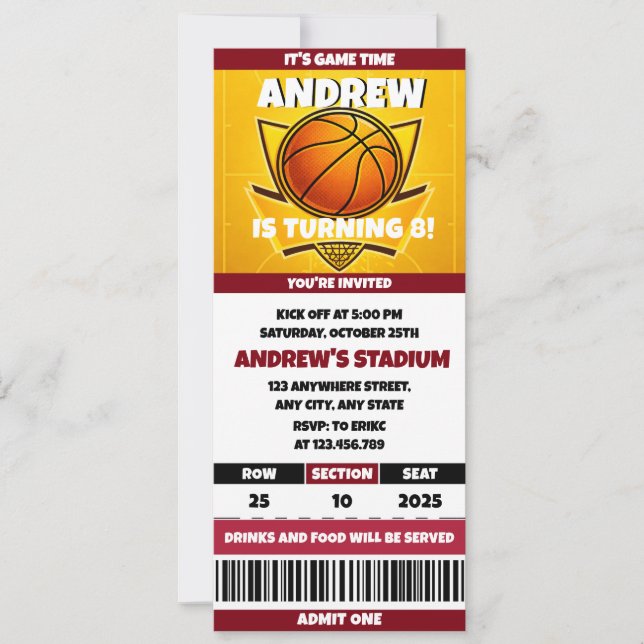 Invitación Pases de Cumpleaños de Frenesí de Baloncesto Perso (Anverso)