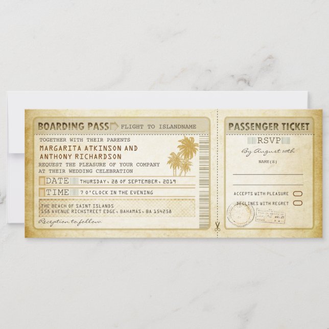 Invitación pases de embarque antiguos bodas de entradas-invit (Anverso)