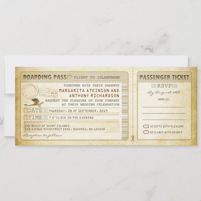 Invitación pases de embarque antiguos bodas de entradas-invit (Anverso)