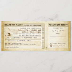 Invitación pases de embarque antiguos bodas-invitaciones y rs