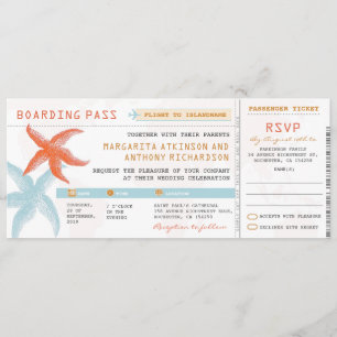 Invitación pases de embarque boda con RSVP juntos